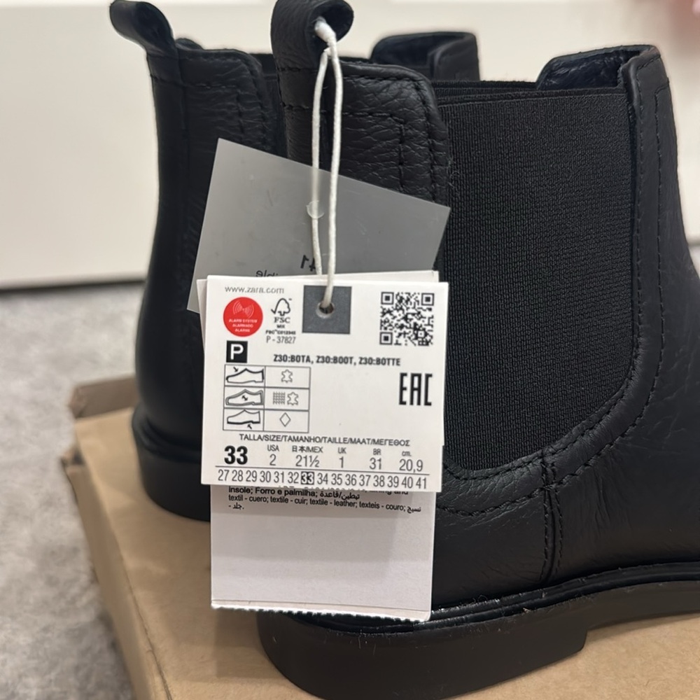 BNIB Size 2 Zara Black Genuine Leather Elastic Ankle Boots! - Picture 5 of 12